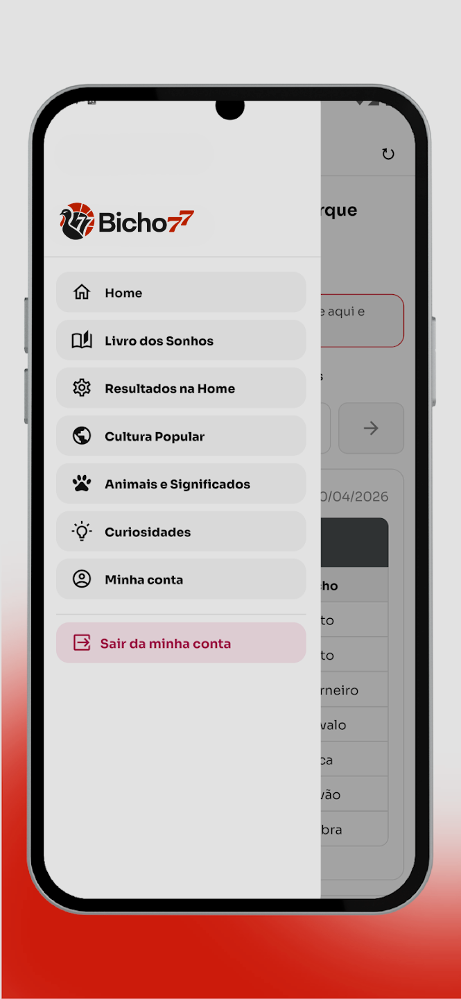 Menu do app